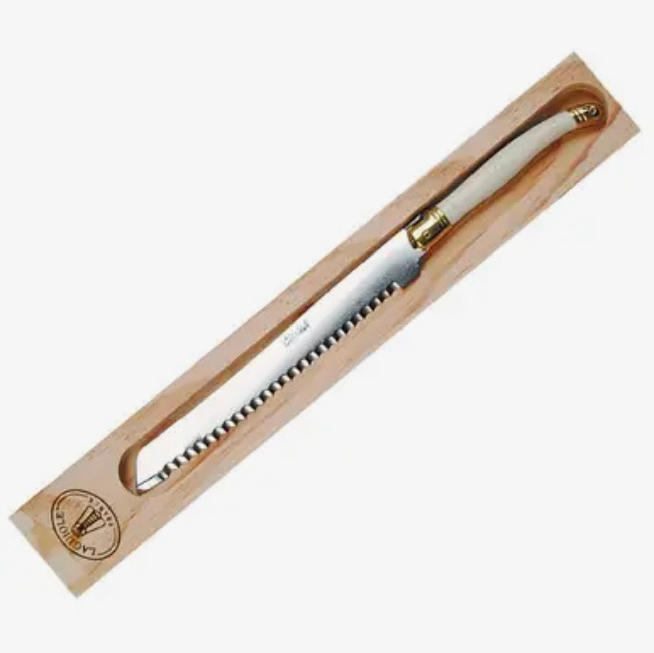 Jean Dubost Bread Knife in Wood Box Ivory