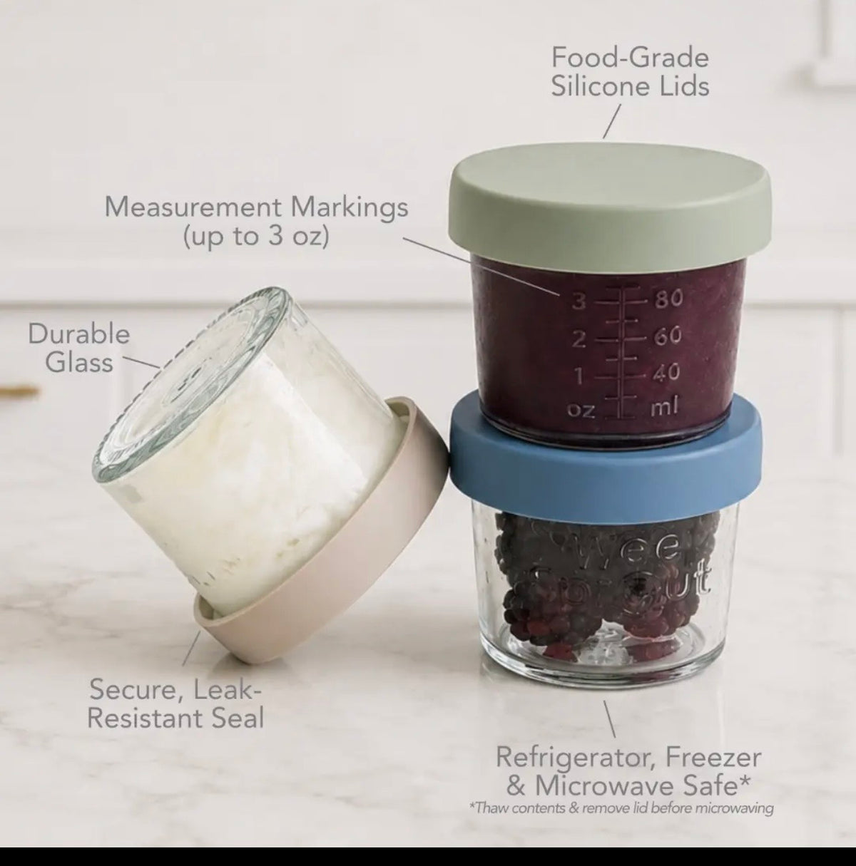 Glass  Food Storage Jars with Silicone Lids – Set of 6