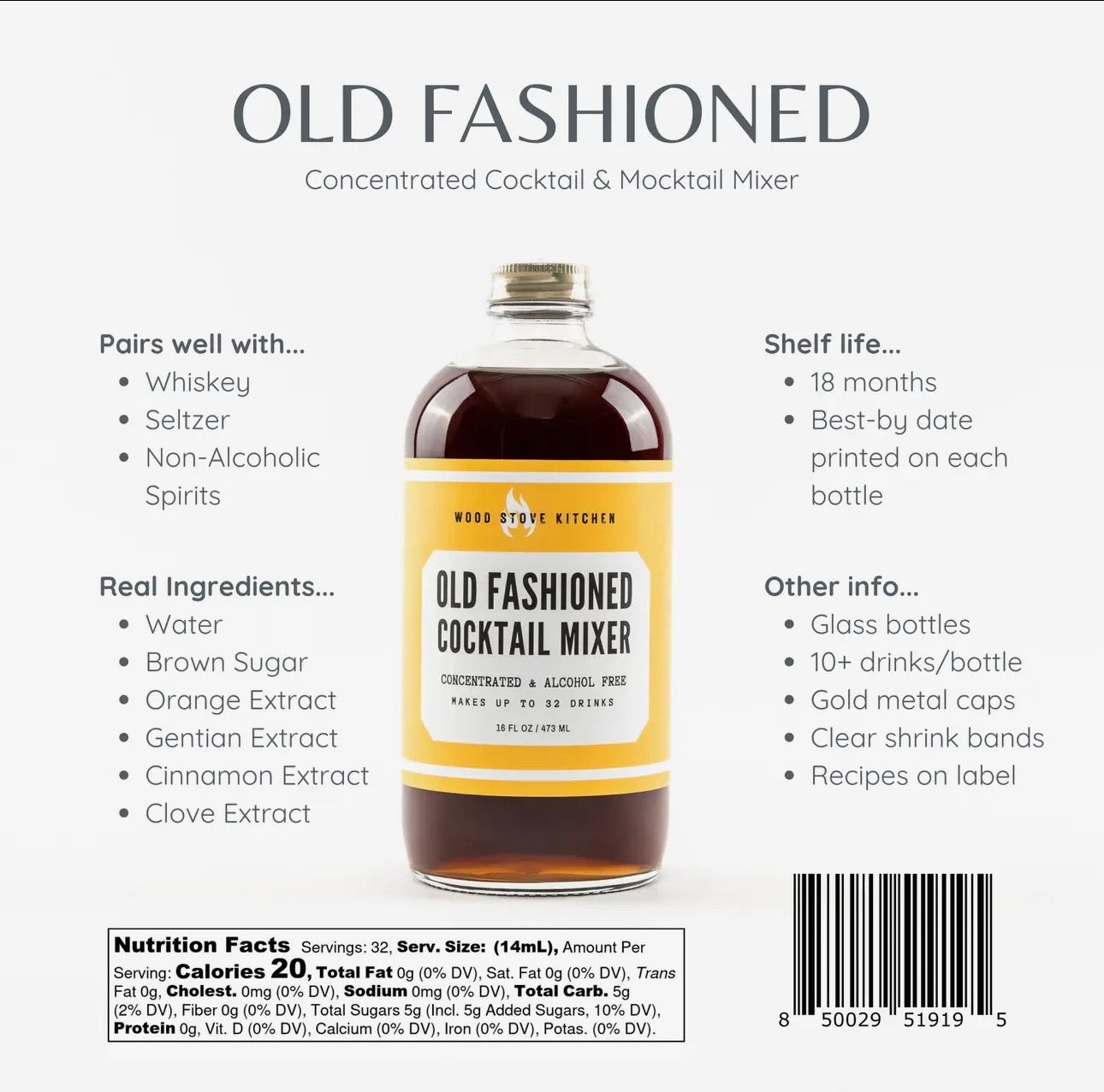 Old Fashioned Cocktail Syrup, 16 fl oz - for Cocktails and M